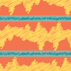 Colorful abstract seamless sketch pattern in orange, yellow and turquoise. Vivid ethnic feel, perfect for summer or fall fashion, textiles, accessories and gift wrapping paper. 