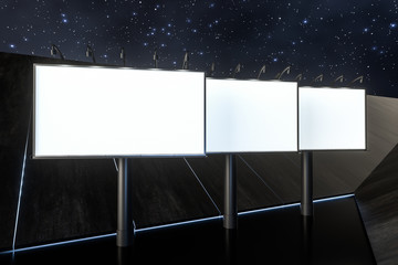 3d rendering, blank advertising board In the night scene