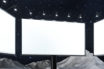 3d rendering, blank advertising board In the night scene