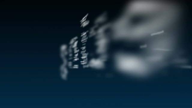 Deep blue background with subject words, which deal with marketing. The bold word appears from connected concept words. Close up. Copy space. 3D. Animatiom. 4K.