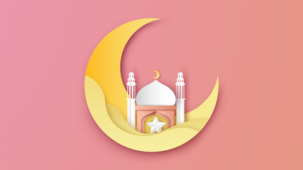 Illustration of Ramadan Kareem design in paper art style. Lovely Ramadan kareem poster. paper cut and craft style. vector, illustration.