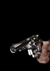 Naklejka premium Stainless Gun or Shooter in Hand Book Cover Style