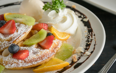 Strawberry Blueberry Kiwi Lemon Waffle Whipped Cream Ice Cream Chocolate Dessert 2