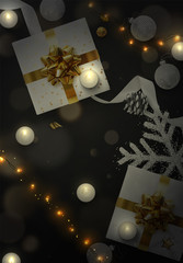 Christmas background. Festive xmas composition of decorative elements.