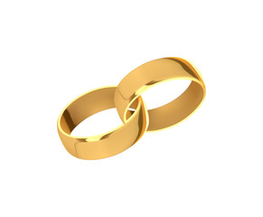 Golden wedding rings, realistic design isolated on white background