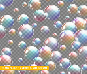 Bubbles soap realistic set isolated with transparent background vector illustration.