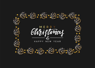 Christmas background. Handwritten text Merry Christmas and Happy New Year.