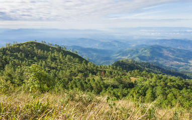 Grass Field on Mountain with Sky and Cloud at Phu Langka National Park Phayao Thailand 3