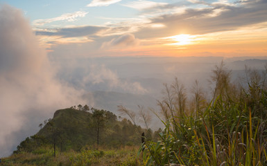 Phu Nom at Phu Langka National Park Thailand with Sunset and Fog on Sky Normal