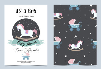 Pink blue birthday invitation