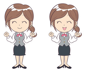 ビジネスウーマン　若い女性　ガッツポーズ　制服　全身