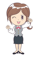 ビジネスウーマン　若い女性　ガッツポーズ　エイエイオー　制服　全身　ウインク