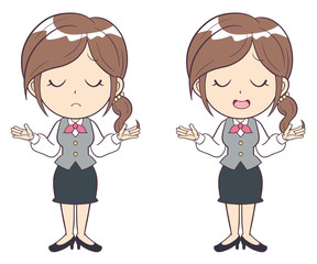 ビジネスウーマン　若い女性　困る　制服　全身