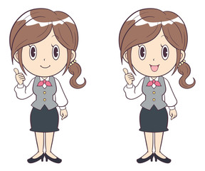 ビジネスウーマン　若い女性　いいね！　サムズアップ　制服　全身