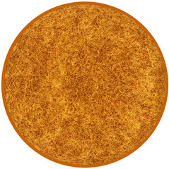 Fluffy round carpet  in brown ,yellow colors isolated on white background