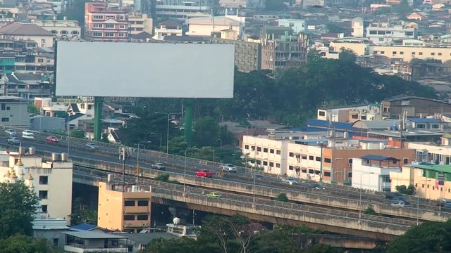 Bangkok Flow traffic on express way with billboard in morning. Video for big city and transportation 