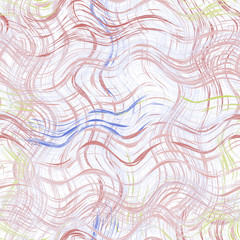 Seamless pattern with grunge intersecting curves in pastel colors on white background