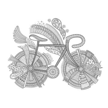 Bike with flower on white background.