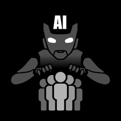 Human domination by robots illustration vector, black and white color, minimalist style.