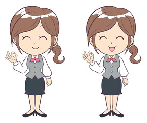 ビジネスウーマン　若い女性　ＯＫ　オーケー　制服　全身