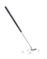 Putter golf ,long putter, belly putter and golf ball isolated on  white background for present your products.