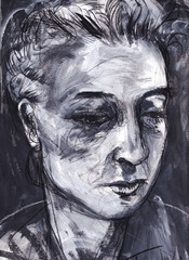 ink and charcoal sketch on paper by Agnes Bruck