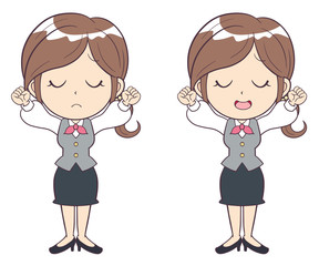 ビジネスウーマン　若い女性　伸び　疲労　制服　全身