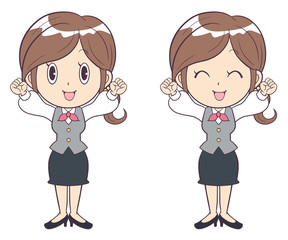 ビジネスウーマン　若い女性　ガッツポーズ　制服　全身