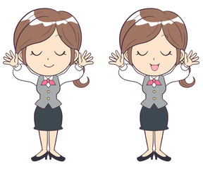 ビジネスウーマン　若い女性　伸び　リラックス　制服　全身