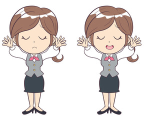 ビジネスウーマン　若い女性　困る　お手上げ　制服　全身