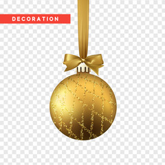 Xmas balls gold color. Christmas bauble decoration elements.
