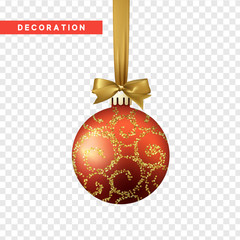 Xmas balls red and gold color. Christmas bauble decoration elements.