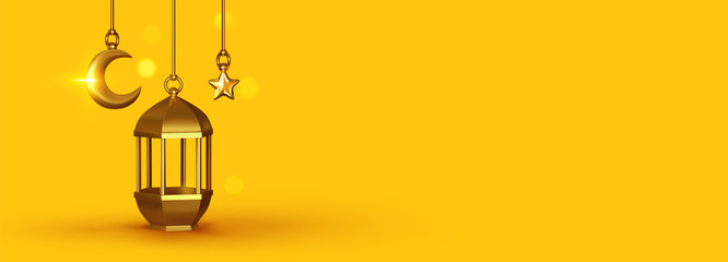 Yellow Background 3d design is arabian vintage decorative hanging lamp are on fire.