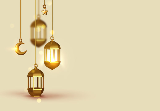 Beige Background 3d design is arabian vintage decorative hanging lamp are on fire.