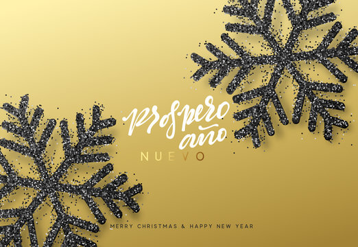 Spanish lettering Feliz Navidad y Prospero ano Nuevo