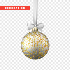 Xmas balls silver and gold color. Christmas bauble decoration elements.