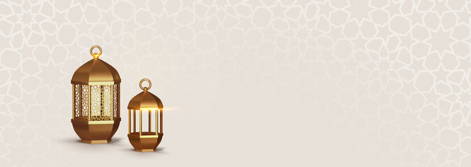 Realistic 3d Design arabian gold vintage lantern.