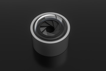3d rendering, camera lens in a dark studio background