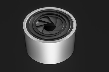 3d rendering, camera lens in a dark studio background
