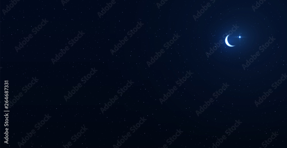 Canvas Prints night background with crescent moon on starry background