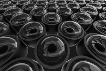 3d rendering, camera lens in a dark studio background