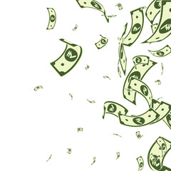 Indian rupee notes falling. Random INR bills on wh