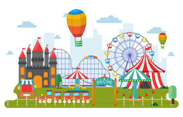 Obraz na płótnie Canvas Amusement Park Circus Carnival Festival Fun Fair Landscape Illustration