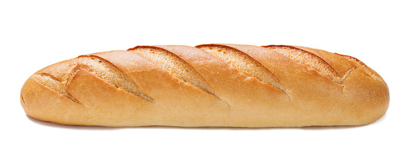 Freshly baked baguette isolated on white background.