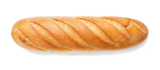Freshly baked baguette isolated on white background.