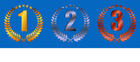 award or prizes categories illustration, in gold, silver and bronze color. easy to modify