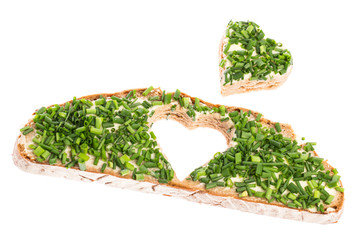 bread with chives and decorated heart 