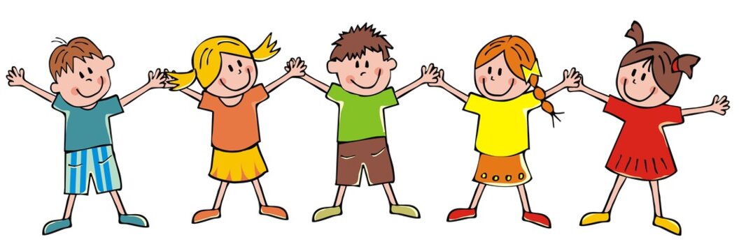 Group of five children, funny vector illustration