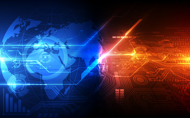 Fototapeta premium Vector blue globe on the digital technology background, abstract illustration