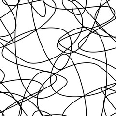 Vector abstract seamless scribble background. Fantasy modern tangled pattern. Digital tortuous design. Creative tangled composition.